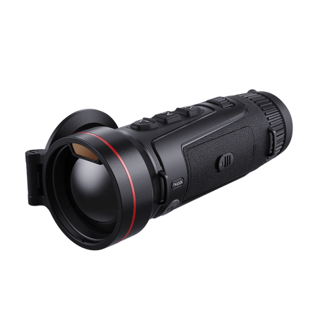 Guide Kodiak TK650L 3.0 thermal monocular, three-quarter front view with the lens cap open on the 50mm F0.9 objective