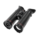 Guide TN650L thermal binocular three-quarter view showing the dual 50mm objective lenses, integrated laser rangefinder, and slim binocular housing