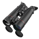 Guide TN650M Muo 2.0 thermal and 4K night vision binocular three-quarter view showing the dual-sensor objective lens array, integrated laser rangefinder, and slim binocular housing