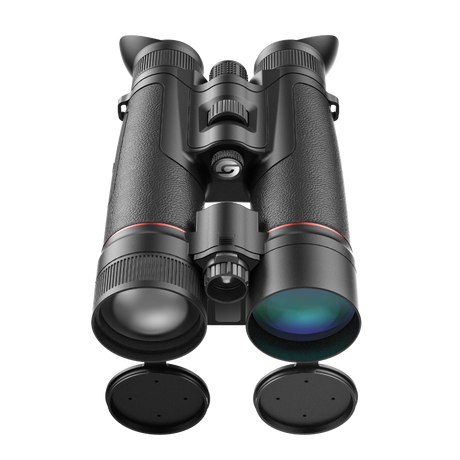 Guide TN650M Muo 2.0 binocular top view showing the focus knob, mode buttons for thermal/night-vision sensor switching, and dual eyepieces