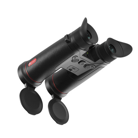 Guide TN650L thermal binocular top view showing the focus knob, mode buttons, and dual eyepieces with diopter adjustment