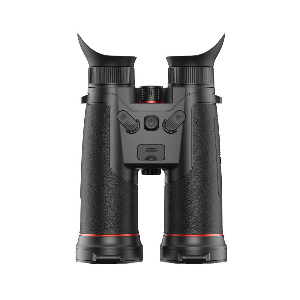 Guide TN650L thermal binocular rear view showing the 0.49 inch 1920x1080 AMOLED display housing and adjustable interpupillary distance