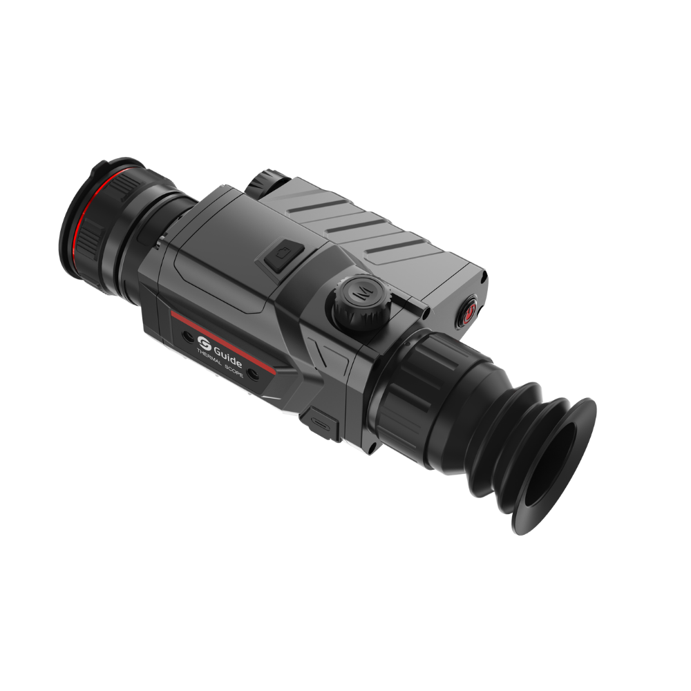 Guide TR 630-A thermal riflescope side profile view showing lightweight form factor