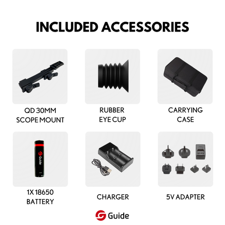 Guide TR 630-A thermal riflescope front view showing 35mm germanium objective lens with red accent ring