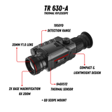 Guide TR 630-A thermal riflescope three-quarter view showing compact 35mm objective lens and ergonomic body design