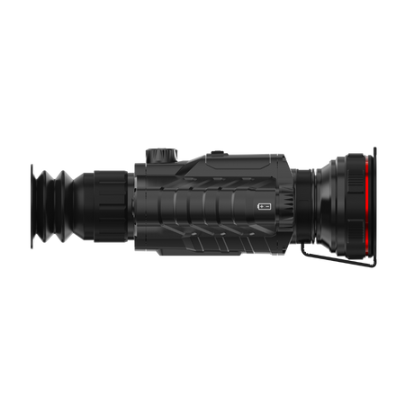Guide TR 650-A thermal riflescope alternate angle showing eyepiece, focus ring, and top-mounted control buttons
