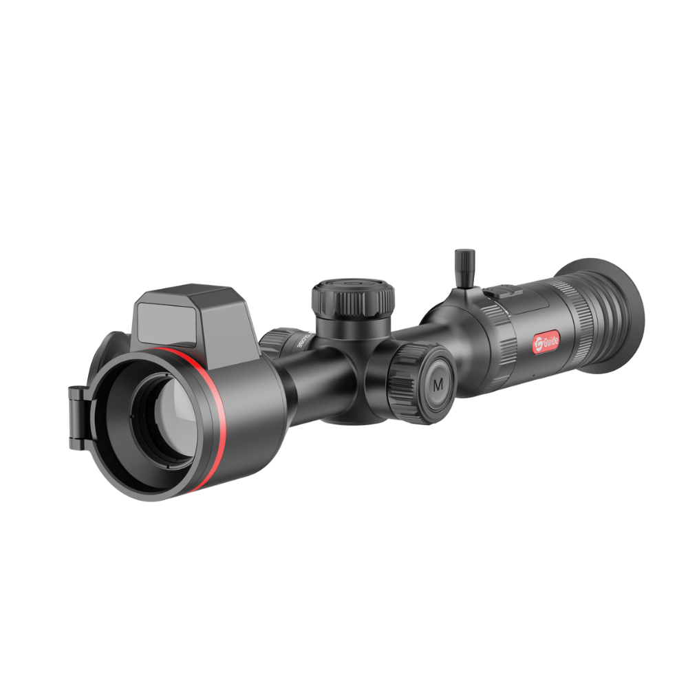 Guide TU435L thermal riflescope with laser rangefinder front three-quarter view on white background