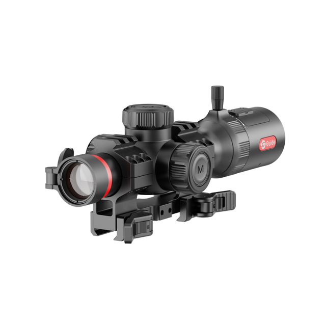 Guide TU425C compact thermal riflescope with touchscreen front three-quarter view on white background