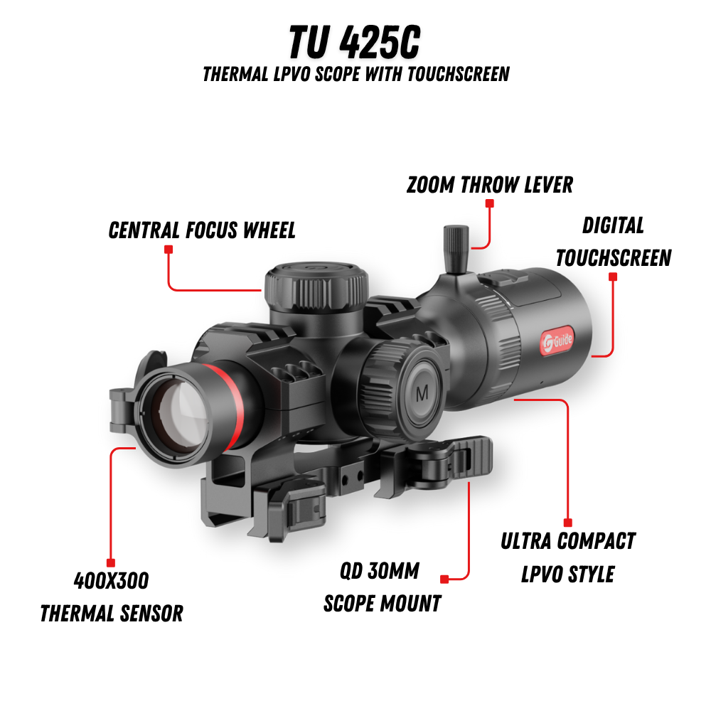 Guide TU425C compact thermal riflescope right side profile