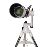 Sidara Plus 127 front view of the objective lens and dew shield on the Plus alt-az mount arm