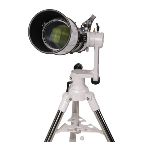 Sidara Plus 127 front view of the objective lens and dew shield on the Plus alt-az mount arm