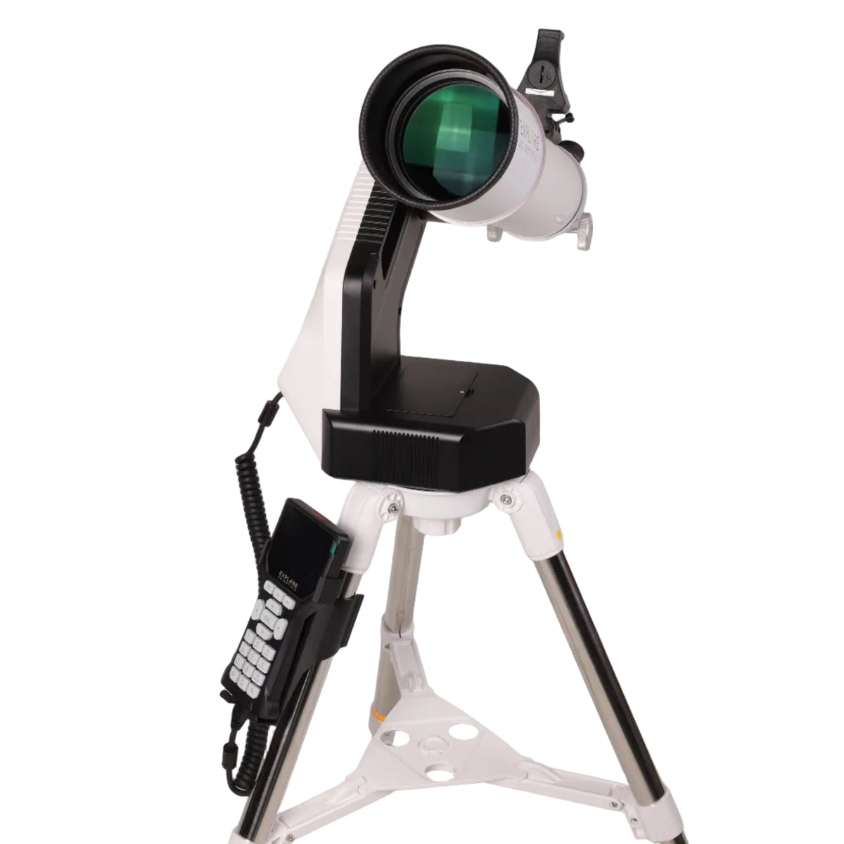 Sidara Pro 102 front view of the objective lens on the Sidara Pro GoTo mount and base