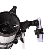 Sidara Nano 114 open tube end showing the secondary mirror, with a smartphone in the eyepiece clip adapter