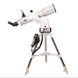 Sidara Pro 102 package: 102mm refractor on the white Sidara Pro GoTo mount and tripod, hand controller on the leg
