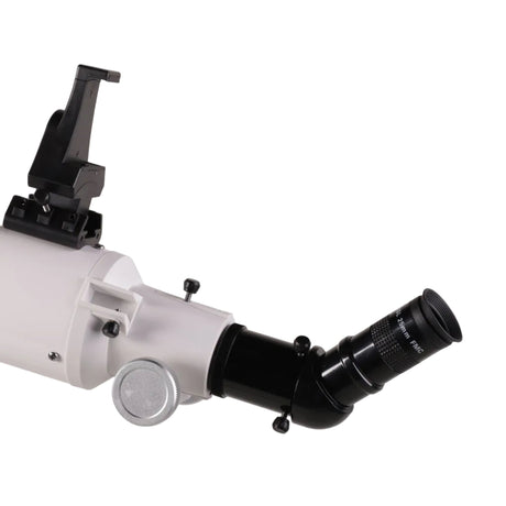 Sidara Pro 80 focuser with the 45° diagonal, a 25mm Plössl eyepiece and the SkyAssist phone bracket on the finder shoe