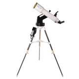 Sidara Pro 102 on the Sidara Pro GoTo mount with the solar filter fitted and the hand controller on the tripod leg