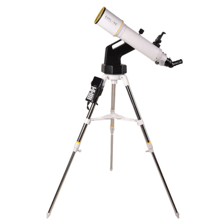 Sidara Pro 102 on the Sidara Pro GoTo mount with the solar filter fitted and the hand controller on the tripod leg