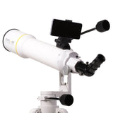 Sidara Essential 102 with a smartphone mounted in the SkyAssist bracket on top of the refractor tube
