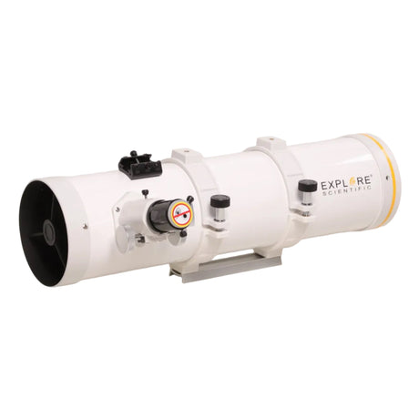 Sidara Essential 130 optical tube on its own in white tube rings, front three-quarter view