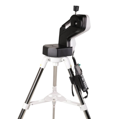 Sidara Pro GoTo mount head from the saddle side with dovetail clamp knob, on its tripod