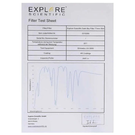 Explore Scientific Dark-Sky Filter 77mm Slim | 310260 | 812257017249