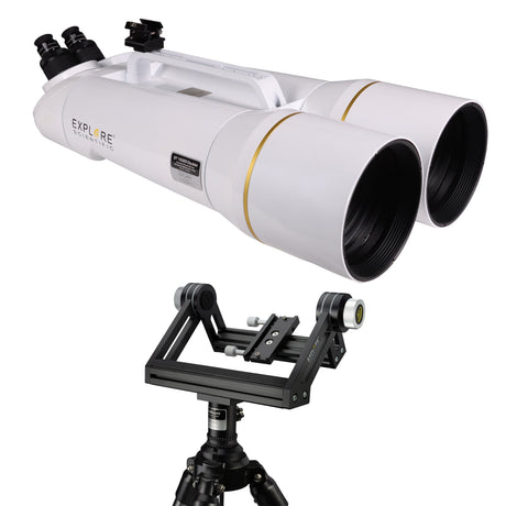 Explore Scientific BT 150mm ED Giant Binocular shown with its U-Mount head on the field tripod