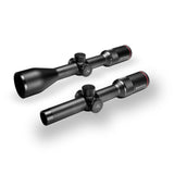 Kite Optics B6 riflescope family showing the 1-6x24 and 2-12x50 models together