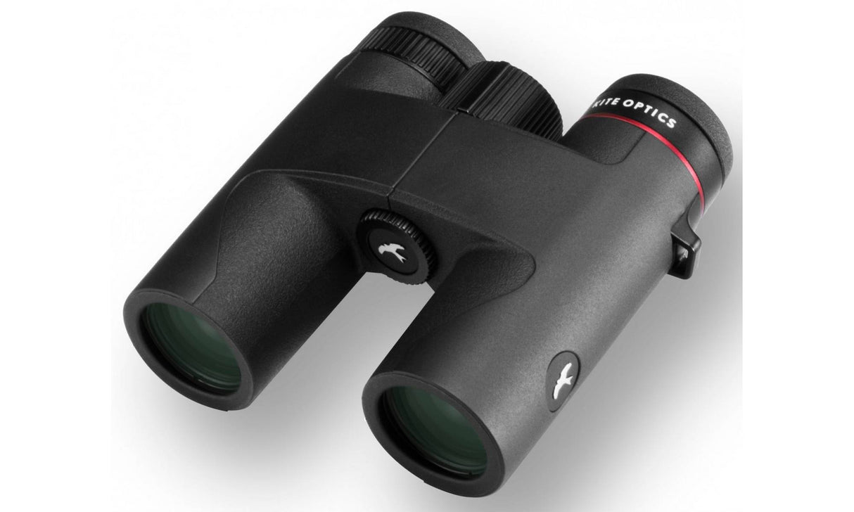 Kite Optics Lynx HD+ 10x30 compact binoculars showing 30mm objective lenses and rubber armor