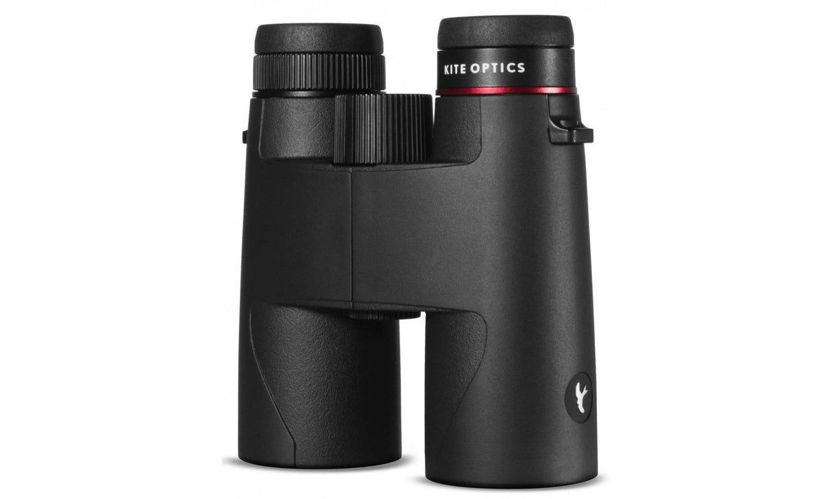 Side view of Kite Optics Lynx HD+ 10x42 showing the Kite logo and rubber armored body