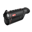 Guide TD633 thermal monocular three-quarter view showing the 35mm objective lens, replaceable 18650 battery cap, and ergonomic single-hand chassis