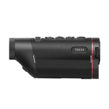 Guide TD633 thermal monocular feature callout showing the 640x512 12 micron sensor, 35mm F1.0 lens, 1280x960 AMOLED display, and 10-hour battery