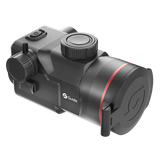 Guide TB1260LS HD thermal clip-on top view showing the focus knob layout and integrated laser rangefinder housing